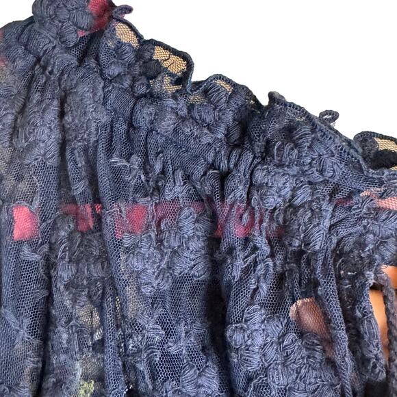 Free People Jubilee Blue Sheer Lace Embroidered Floral Boho Blouse XS - Picture 4 of 13